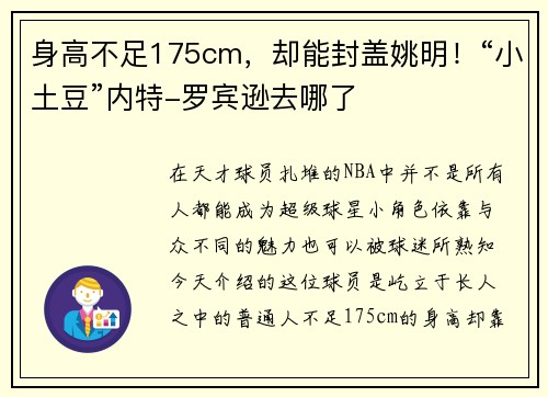 身高不足175cm，却能封盖姚明！“小土豆”内特-罗宾逊去哪了